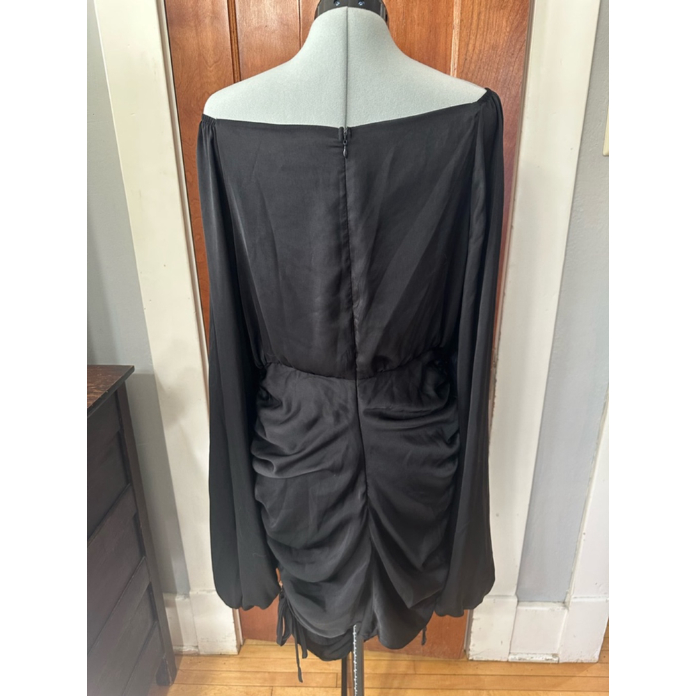 SNDYS Black Off Shoulder Long Sleeve Ruched‎ Drawstring Mini Dress US 8